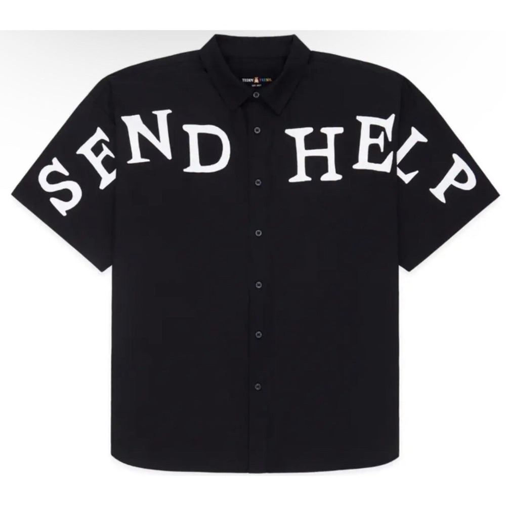 Teddy Fresh SEND HELP Shirt Men Size Large Black White New with Tags Graphic